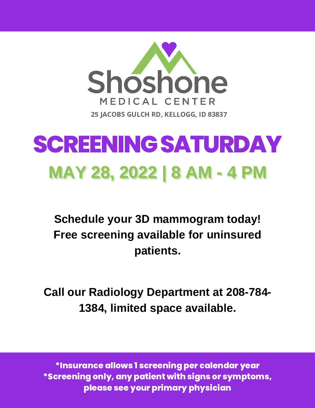 Screening Saturday Poster Shoshone Medical Center